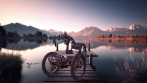 Rendu HD d'un vélo Bowhead sur un pont en bois