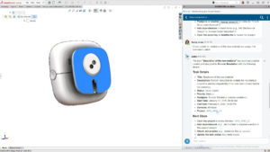 SOLIDWORKS 2026 FD02 showing AI-assisted project planning and automatic task creation within a PLM workflow interface.